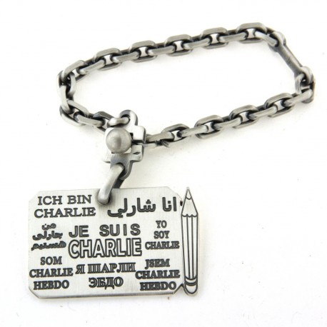 Porte clés argent "Je suis Charlie" 