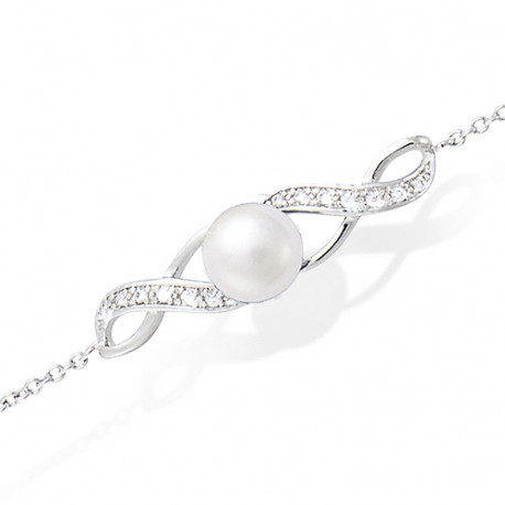 Bracelet en argent avec perle blanche et oxydes