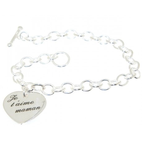 Bracelet argent coeur avec gravure